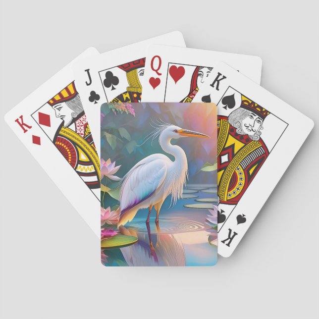 Orange Billed White Heron Fantasy Bird  Playing Cards (Back)