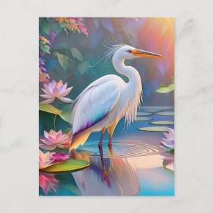 Orange Billed White Heron Fantasy Bird  Postcard