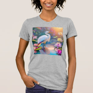 Orange Billed White Heron Fantasy Bird  T-Shirt