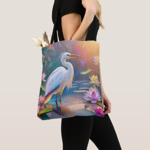 Orange Billed White Heron Fantasy Bird  Tote Bag