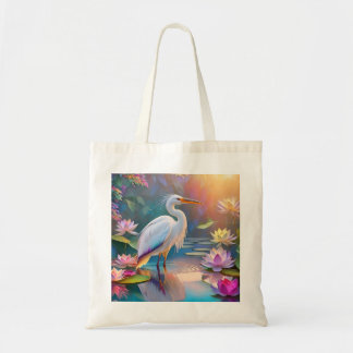 Orange Billed White Heron Fantasy Bird Tote Bag