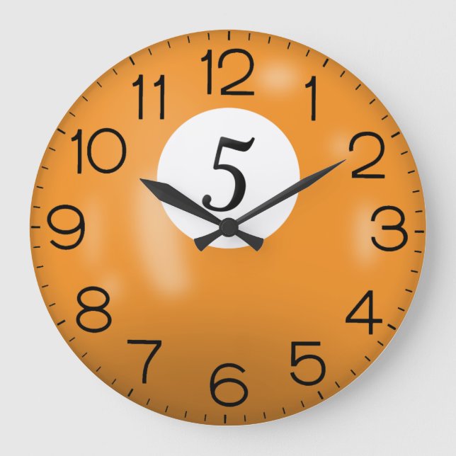Orange Billiard #5 Ball    Large Clock (Front)