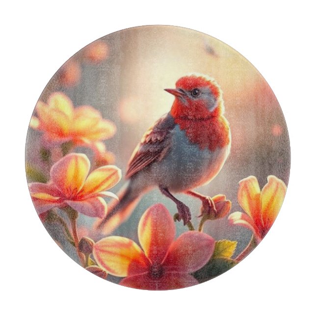 Orange Bird Floral Cutting Board (Front)