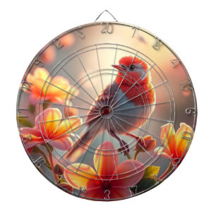 Orange Bird Floral Dartboard