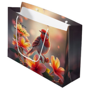 Orange Bird Floral Gift Bag