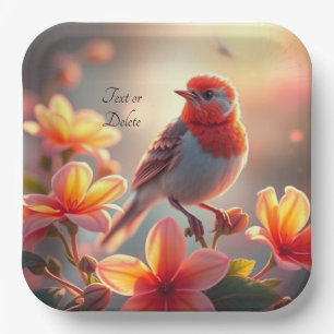 Orange Bird Floral Paper Plate