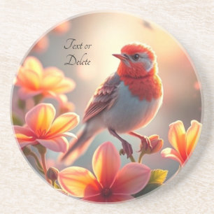 Orange Bird Floral Sandstone Coaster