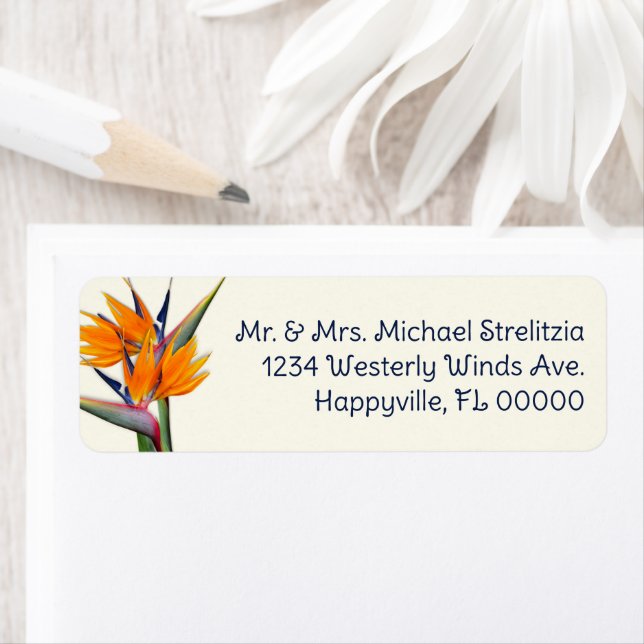 Orange Bird of Paradise Flowers Return Address Label (Insitu)