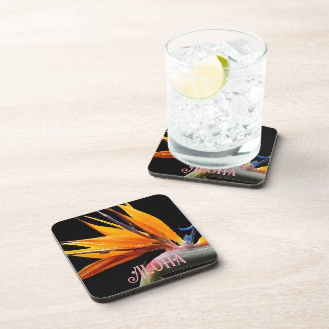 Orange Bird of Paradise Plant Bloom Aloha Coaster (Right Side)