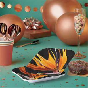 Orange Bird of Paradise Plant Bloom Floral Paper Plate