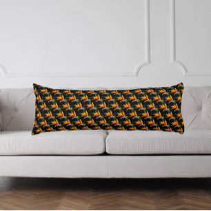 Orange Bird of Paradise Plant Pattern on Black Body Cushion