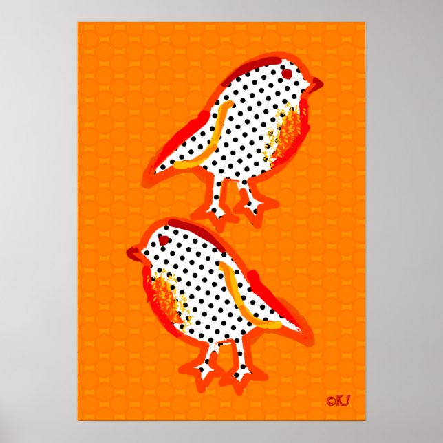 'orange birds' digital painting poster (Front)