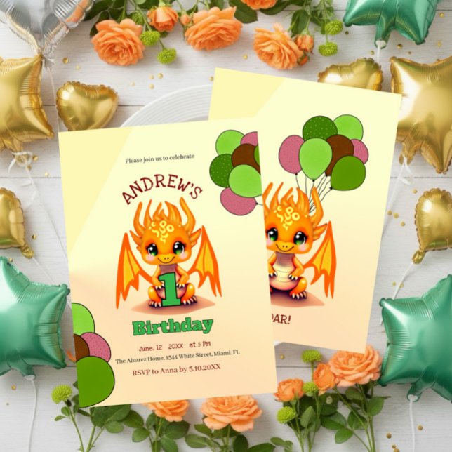 Orange Birthday Dragon invitation (Creator Uploaded)