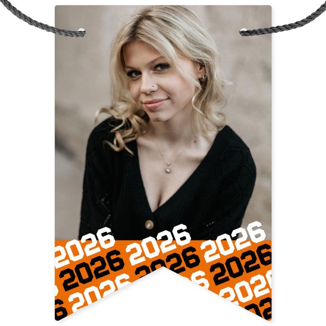 Orange & Black 16 Photo Graduation Hanging Banner (Orange and Black Repeating Hanging Photo Banner with room for 16 Pictures)