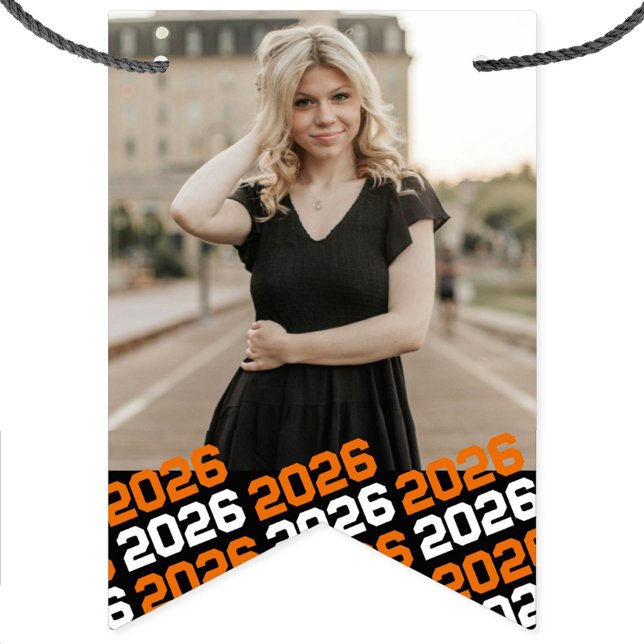 Orange & Black 16 Photo Graduation Hanging Banner (Black and Orange Repeating Hanging Photo Banner with room for 16 Pictures)