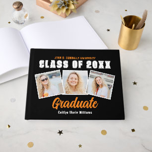 Orange Black 3 Photo Class of 2025 Graduation Guest Book