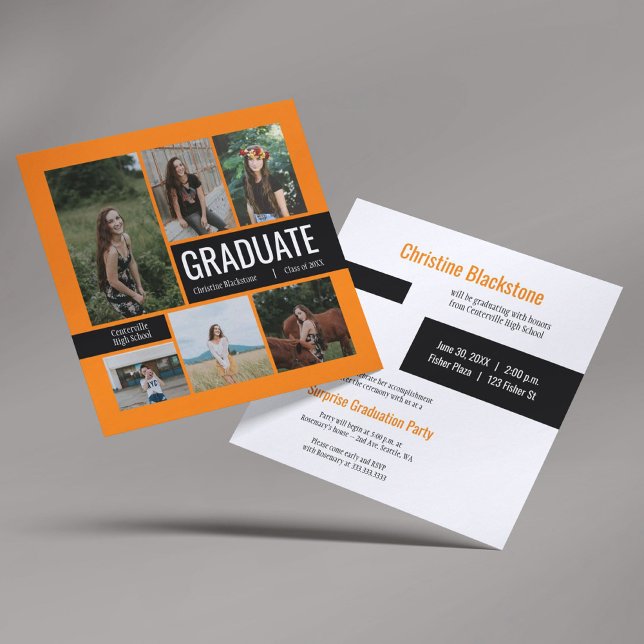 Orange & Black 6 Photo Graduation Invitation (Creator Uploaded)
