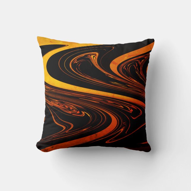 Orange & black abstract throw pillow (Front)