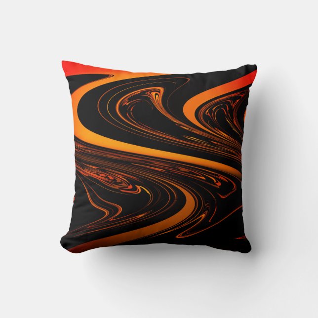 Orange & black abstract throw pillow (Front)