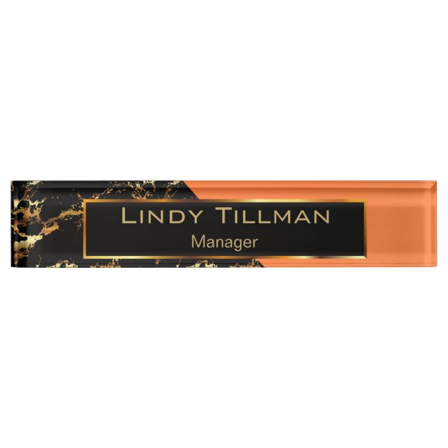 Orange, Black and Gold Marble Nameplate (Front)