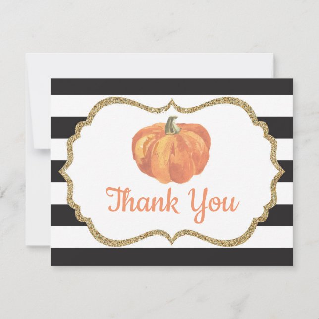 Orange Black and Gold Pumpkin Autumn Fall Thank Yo Thank You Card (Front)