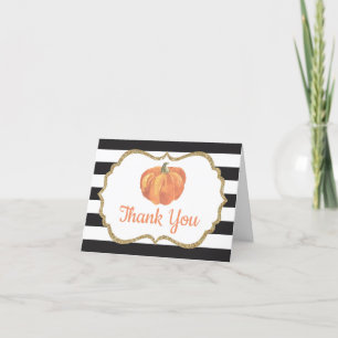 Orange Black and Gold Pumpkin Autumn Fall Thank Yo Thank You Card