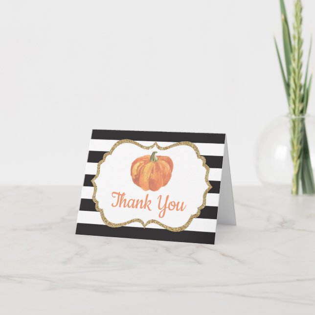 Orange Black and Gold Pumpkin Autumn Fall Thank Yo Thank You Card (Front)