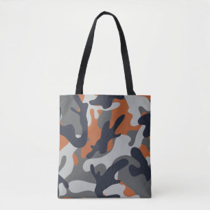 Orange, Black, and Gray Camouflage Style  Tote Bag