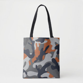 Orange, Black, and Grey Camouflage Style  Tote Bag