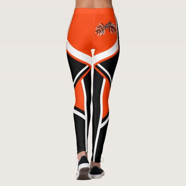 Orange, Black and White Cheerleader Megaphone Leggings (Back)