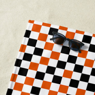 Orange Black and White Chequered Beach Towel