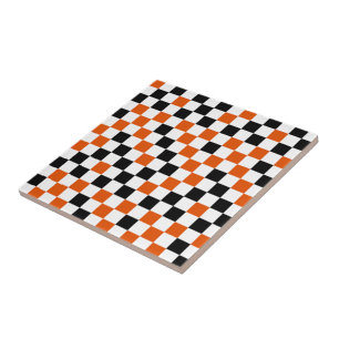 Orange Black and White Chequered Ceramic Tile