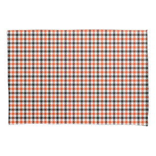 Orange Black and White Gingham Check Pillowcase