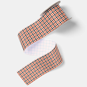Orange Black and White Gingham Check Satin Ribbon