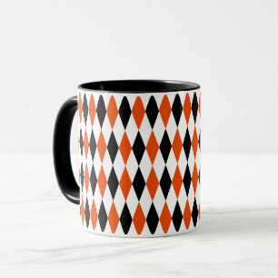 Orange Black and White Harlequin Diamonds Pattern  Mug