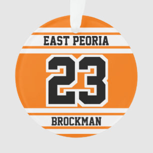 Orange, Black and White Jersey Sport Number Ornament