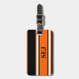 Orange, Black, and White Thick and Thin Stripes Luggage Tag