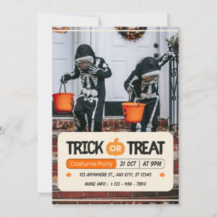 Orange Black and White Trick Or Treat Halloween  Invitation