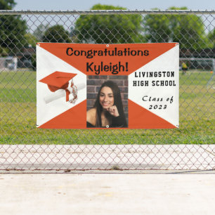 Orange, Black and White Vinyl Graduation Photo Banner