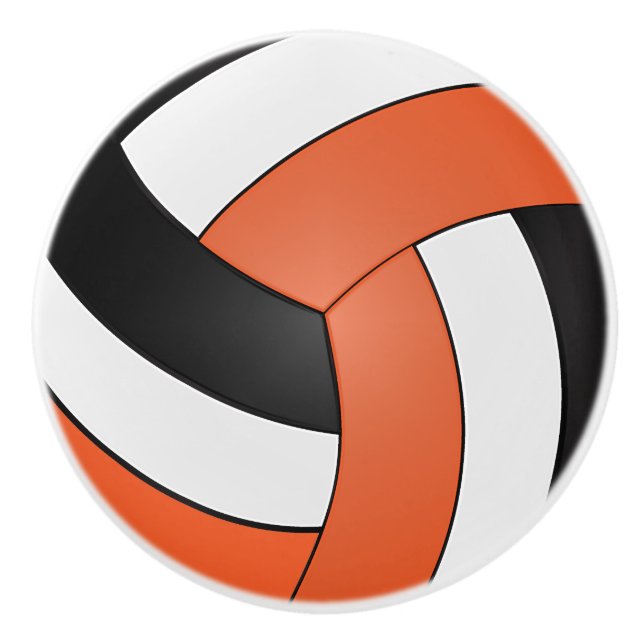 Orange, Black and White Volleyball Ceramic Knob (Front)