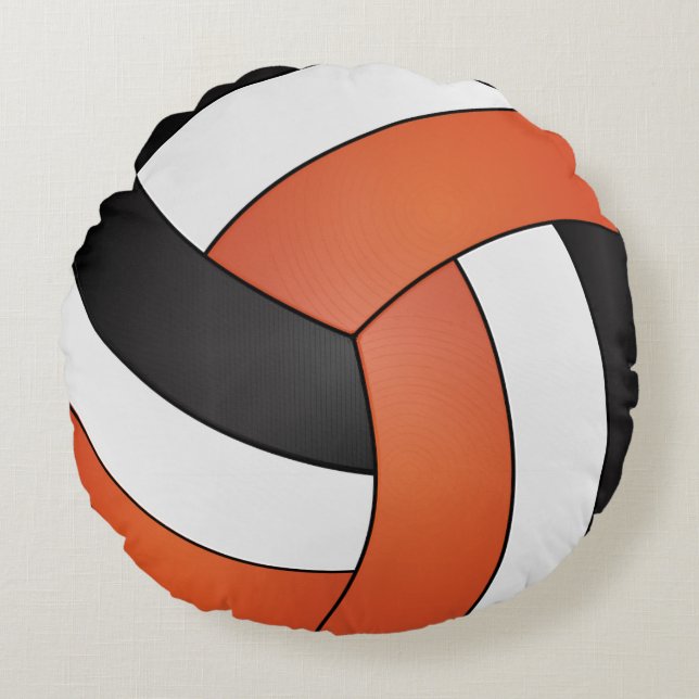 Orange, Black and White Volleyball Round Cushion (Front)