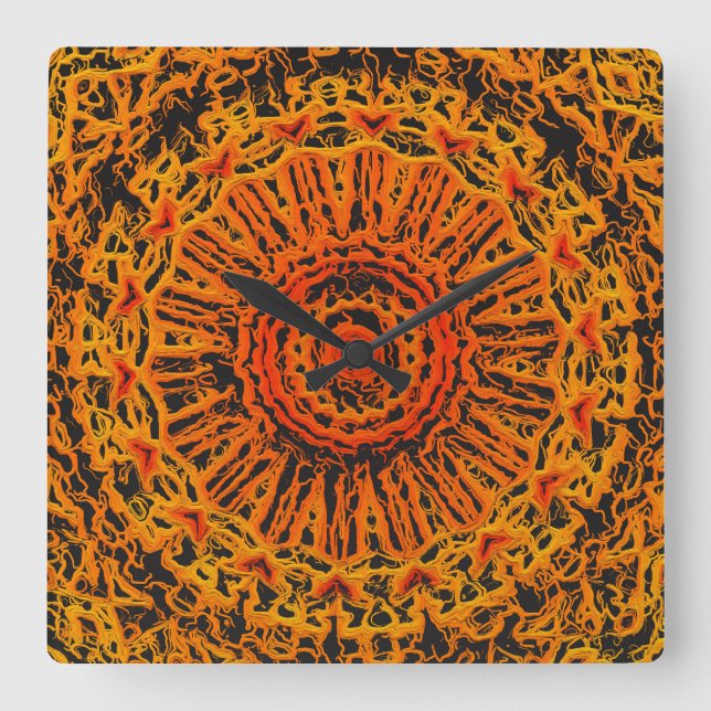 Orange, Black and Yellow Abstract Square Wall Clock (Front)