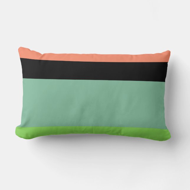 Orange, Black, Aqua and Lime Green Stripe Design Lumbar Cushion (Front)