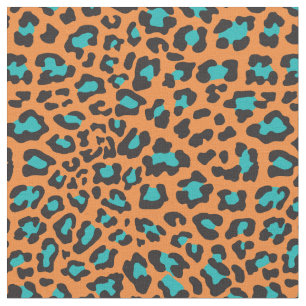 Orange, Black, Aqua Leopard Fabric