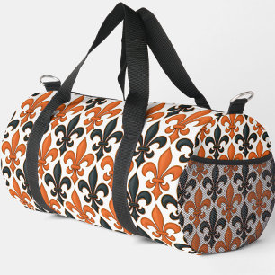 Orange Black Baroque Fleur-de-lis Pattern Design Duffle Bag