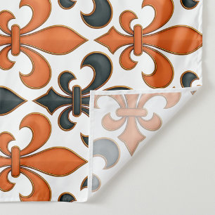 Orange Black Baroque Fleur-de-lis Pattern Design  Fabric