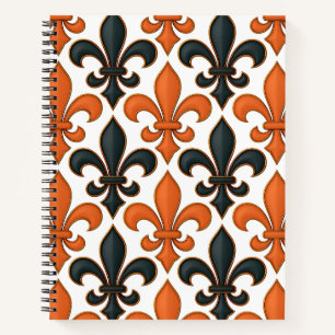 Orange Black Baroque Fleur-de-lis Pattern Design Notebook