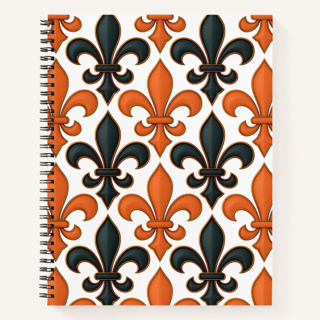 Orange Black Baroque Fleur-de-lis Pattern Design  Notebook (Front)
