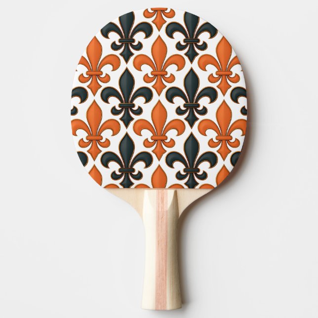 Orange Black Baroque Fleur-de-lis Pattern Design  Ping Pong Paddle (Front)