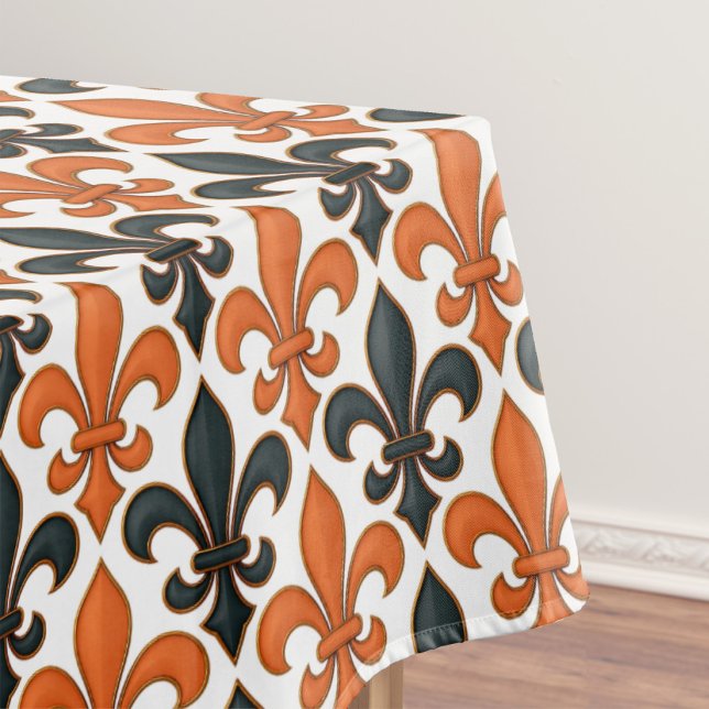 Orange Black Baroque Fleur-de-lis Pattern Design  Tablecloth (Creator Uploaded)